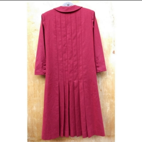 Vintage 1940s red drop waist pleated long sleeve coat midi dress large - Picture 3 of 6